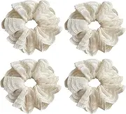 Large Lace Scrunchiesfor Women ，Elastic Hair Ties No Damage Double Layer Hair Bands Ponytail Holder Accessories for Women Thick Curly Hair (4pcs)