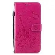 For Iphone Xr Butterflies Love Flowers Pattern Horizontal Flip Leather Case With Holder and Card Slots and Wallet and Lanyard(Butterfly Plum Red)