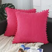 Throw Pillow Covers 16x16 inch Soft Striped Boho Farmhouse 16"x16" Hot Pink