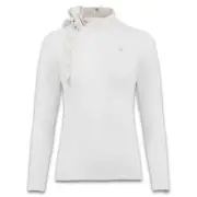 Fairliar Women Check Ribbon Scarf Longsleeve Golf Shirt White - FW24 Large NEW
