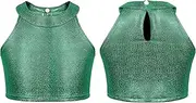 [iiniim] Girls Athletic Vest Shirt Sparkly Ballet Dance Crop Tops Dancewear Hip Hop Jazz Performance Costume
