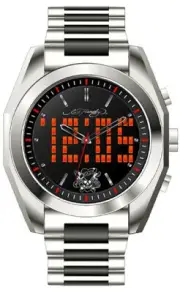 NEW ED HARDY SILK ANALOG DIGITAL STEEL WATCH LED BLACK SKULL TATTOO