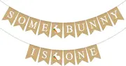 Rainlemon Jute Burlap Some Bunny is One Banner Spring Boy Girl 1st Birthday Party Decoration Supply