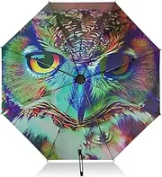 [PDZRMY] Abstruct Owl Portrait UV Protection Travel Umbrella Compact for Rain and Sun - Auto Open and Close UPF 50+ Windproof Portable 46” Sun Umbrella for Women and Men