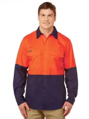 King Gee Work Cool 2 Hi-Vis Orange & Navy Shirt