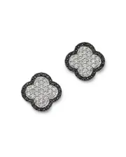 Bloomingdale's Fine Collection Black & White Diamond Clover Stud Earrings in 14K White Gold, 1.06 tcw