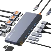 USB C Docking Station Quad Display, 14-in-1 Laptop Docking Station Dual Monitor,