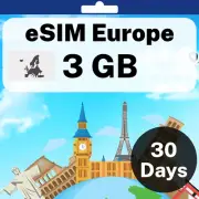 eSIM Europe - 3 GB - 30 Days - Travel eSIM | QR code activation