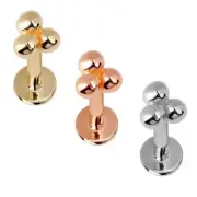 16G TRINITY TRI BEAD STEEL TRIPLE BALL INTERNALLY THREAD LABRET TRAGUS STUD RING