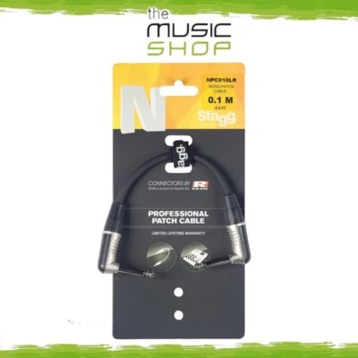 Stagg Patch Cable, Jack/Jack (m/m), L-Shaped, Mono, 10 cm (4") - NPC010LR