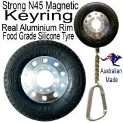 Magnetic Keyring Trucker 10 Stud Aluminium Rim Wheel Tyre Truck Driver Big Rig