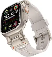 [HKIDKK] For Apple Watch Ultra 2 Band 49mm For Apple Watch Band Series 9/8/SE2/7/6/SE/5/4/3/2/1 45mm/44mm/42mm Durable Metal Connector Band, Rugged TPU Sport Replacement Band