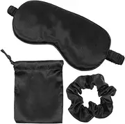 HAWILLOSCH 3Pcs Silk Eye Mask Set with Storage Bag Hair Tie Comfortable Sleep Mask for Travel and Migraine Aid Present for Women Men