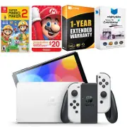 Nintendo Switch White OLED + Mario Maker 2 Game + Nintendo $20 eShop Gift Card