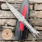 Handcrafted Damascus Steel Dagger Knife Full Tang File Work Handle With Sheath