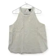 NWT Ann Taylor Tank Top Womens Large Leaf Embroidered White Linen Rayon Blouse