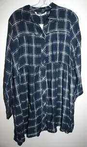 NWT ZARA WOMENS MULTI COLOR PLAID BUTTON FRONT LONG SLEEVE LT WT TUNIC TOP SMALL