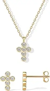 PAVOI 14K Gold Plated Cross Necklace and Earring Set for Women | Cubic Zirconia Religious Faith Jewelry Pack with Pendant Necklace and Stud Earrings
