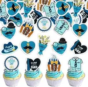 56 Pcs Edible Cupcake Toppers with Floral Decorations for Father's Day, Dad's Birthday, and Best Dad Ever Celebrations (Style 2)