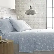 Southshore Fine Linens - BRITEYARN - Sweetbrier Print - 300 Thread Count 100% Cotton Extra Deep Pocket Sheet Set, Ballard Blue with White Flowers, Queen