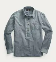RRL Ralph Lauren Cotton Check Shirt Workshirt Indigo Popover Men's Medium M