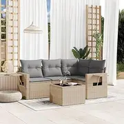 Patio Sets 5 Piece Garden Sofa Set with Cushions Beige Poly Rattan