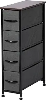 [Sherwood] Luna Nonwoven Fabric Tallboy Storage Space for Clothes Bedding Accessories Steel Frame Easy Assembly Cabinet Wooden Drawer Top - 4 Tier Fabric Tall Boy Dresser: 20x48x75.5cm (Charcoal)