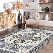 ZUNI Area Rugs 160x230CM, Machine Washable Non-Slip Soft Rugs, Low Pile Lightweight Vintage Tribal Area Rug, Floor Rugs for Living Room, Bedroom & Dinning Room, Blue