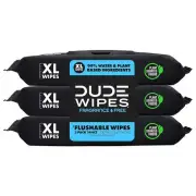 DUDE Wipes - Flushable Wipes - 3 Pack, 144 Wipes - Unscented Extra-Large Adult W
