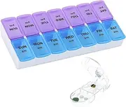 Weekly Pill Organizer With Pill Cutting Machine Sets, One Week AM PM 7 Day Pill Box, Daily Pill Cases 2 Times a Day, Medicine Planner for Medication, Vitamins, Fish Oil and Supplements