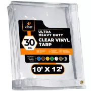 10' x 12' Clear Vinyl Tarp - Super Heavy Duty 30 Mil Transparent