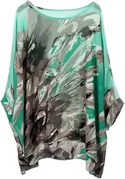 [Wiwish] Women's Bohemian Style Summer Beach Lagenlook Top Kimono Loose Waterfall Chiffon Kaftan Poncho Shirt