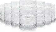 Vintage Drinking Glasses Glassware: 15oz Water Cups Set of 12 - Thick Glass Vintage Hobnail Tumbler for Cocktail Whiskey Wine Beer Juice (12pcs Clear)