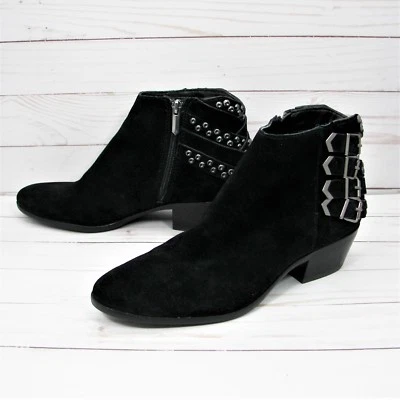 Sam Edelman Penrose Ankle Boot Womens Black Suede Zip Booties Buckles Studs 8 M