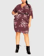 CITY CHIC Lila Dress in Oxblood Full Bloom Plus Size Small/16 NWT [RRP $99.95]