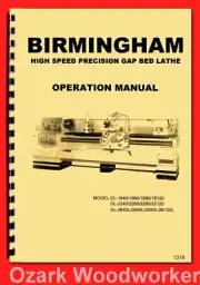 Birmingham Metal Lathe DL Series 18/22/26L Operations Manual Wiring Diagram 1319