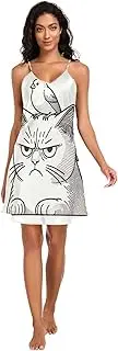 [RPLIFE] Annoyed Cat with Canary on Head Slip Dress for Women, Spaghetti Strap Nightgown, Sleeveless Night Shirts for Woman
