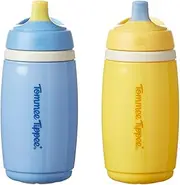 Tommee Tippee Insulated Active Spout Cup, 266ml, Non-Spill Water Bottle for Toddlers 12 Months+, Insulated to Help Keep Their Drinks Cool, Blue and Yellow, 2 Pack