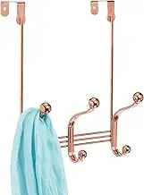 iDesign York Metal Over The Door Organizer, 3-Hook Rack for Bedroom, Closet, Bathroom, 4" x 8.3" x 11", Rose Gold