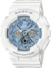 [G-SHOCK] CASIO Women's Baby-G Duo Chronograph Quartz Analog Digital Watch, Blue Dial, White Band