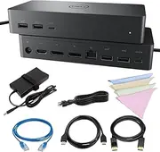 De​ll UD22 Universal Docking Station for Laptop Supports up to Four 4K Monitors, 10 Ports: USB-C RJ45 DisplayPort HDMI USB-A, 130W AC Adapter, DP Cable + HDMI Cable + Ethernet Cable + Cleaning Cloth