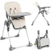 Costway Foldable High Chair Portable Adjustable Feeding Booster Seat w/Wheels & PU Cushion White