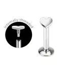 1- 16 gauge Internally Threaded Heart Flat Top Chin Labret Lip Ring Monroe L71