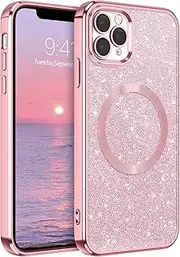 GaoBao Magnetic for iPhone 11 Pro Case, Slim Fit iPhone 11 Pro Case [Compatible with MagSafe] Luxury Sparkle Shiny Shockproof Protective Phone Cases Covers for iPhone 11 Pro 5.8 inch, Pink Glitter
