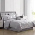 7-Piece Quilted Jacquard Comforter Set, Silver, Full/Queen Bed Sheet Bedding Set
