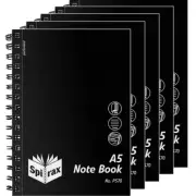 NEW Spirax P570 Notebook 7mm Ruled Polypropylene Spiral Bound 200 Page A5 5 Pack