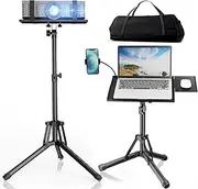 Projector Stand Laptop Tripod Stand - Portable Stand Adjustable Height 20 to 60 Inch, Projector Stand with Gooseneck Phone Holder ＆ Mouse Tray, Laptop Floor Stand for Office, Home, Studio, DJ Racks