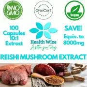 Reishi Mushroom Extract Organic 100 Capsules 10:1 Equiv. to 8000mg