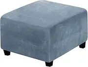 Velvet Stretch Ottoman Cover Square, All-Inclusive Ottoman Slipcovers Soft Folding Footstool Cover Pouf Cover Washable Footstool Protect-Grey Blue