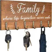AHYS Key Holder Wall Mount Rustic Wooden Key Rack with 6 Hooks for Farmhouse